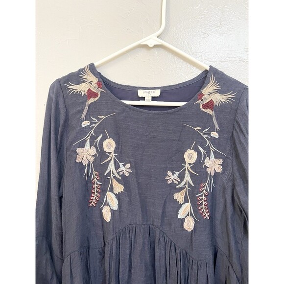 UMGEE Blue  Embroidered  Boho Bell Sleeve Crew Neck Women's Size S Shift Dress - Picture 2 of 11